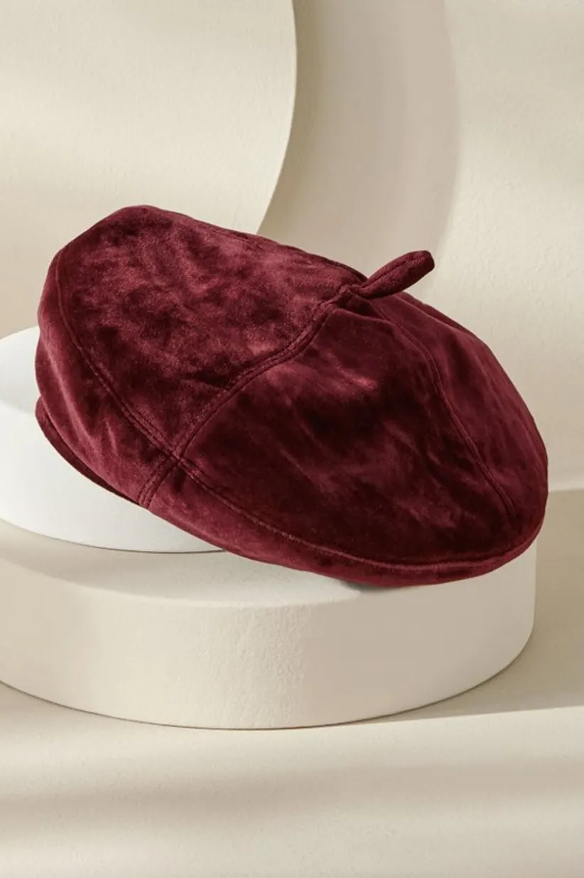Soft Surroundings Colette Velvet Beret Wine Cheap