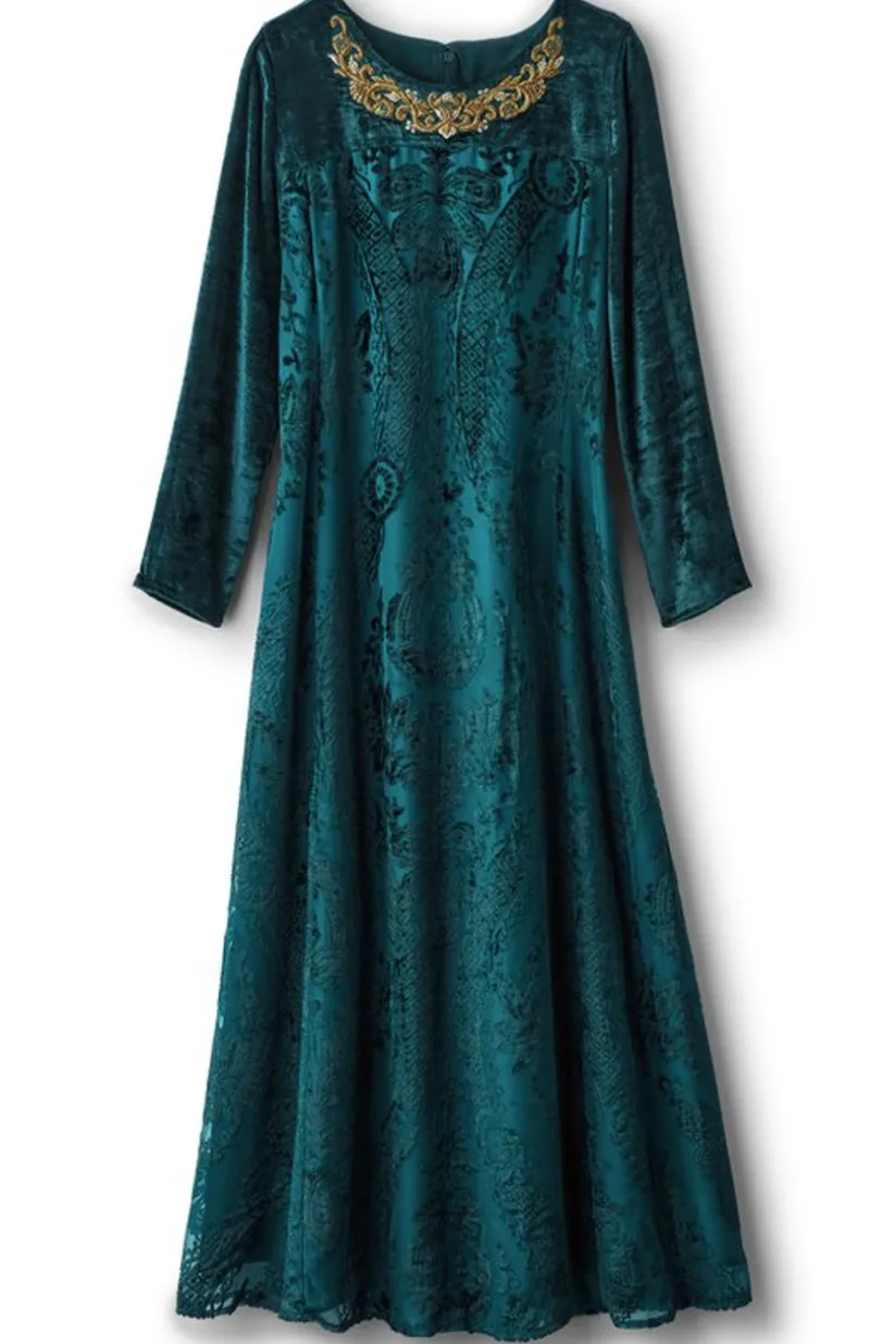 Soft Surroundings Emaline Velvet Burnout Maxi Dress JuneBug Clearance