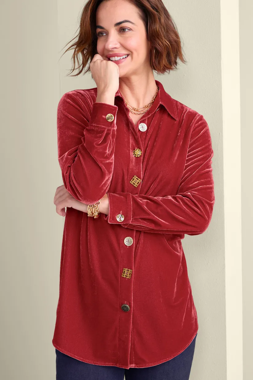 Soft Surroundings Filigree Velvet Boyfriend Shirt Flash Sale