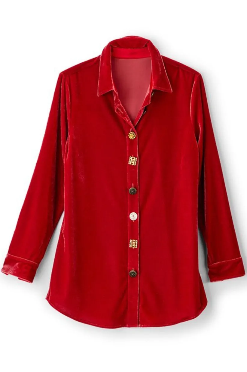 Soft Surroundings Filigree Velvet Boyfriend Shirt Flash Sale