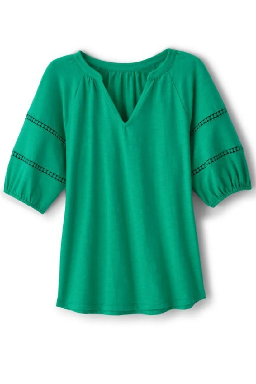Soft Surroundings Heidi Supima Puff Sleeve Tee HollyGreen Clearance