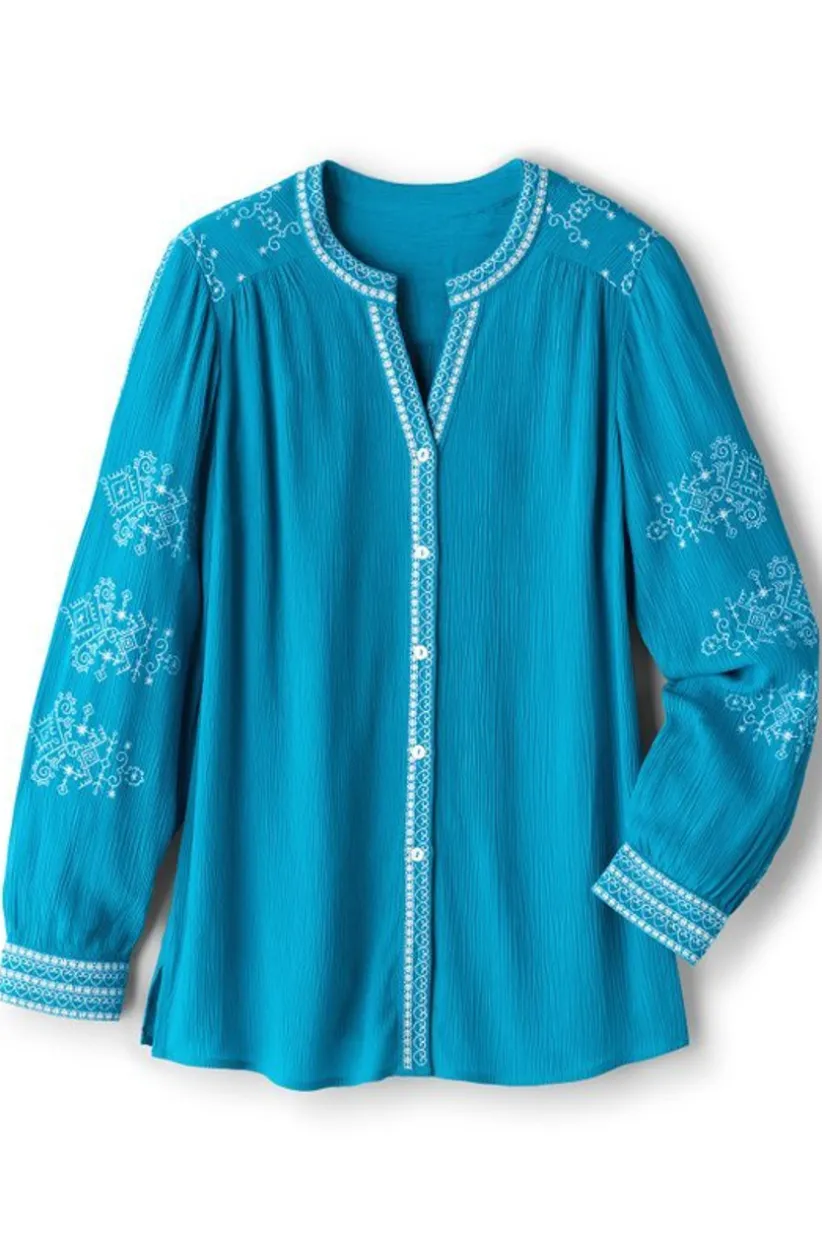 Soft Surroundings Imane Gauze Tunic BlueDanube Hot
