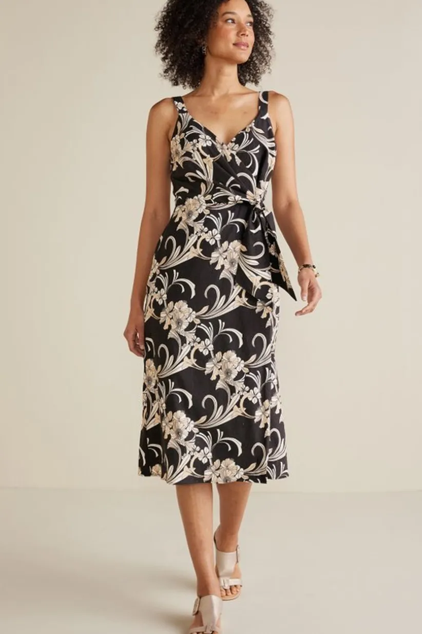 Soft Surroundings Isla Stretch Linen Midi Dress GoldenBotanicals Cheap