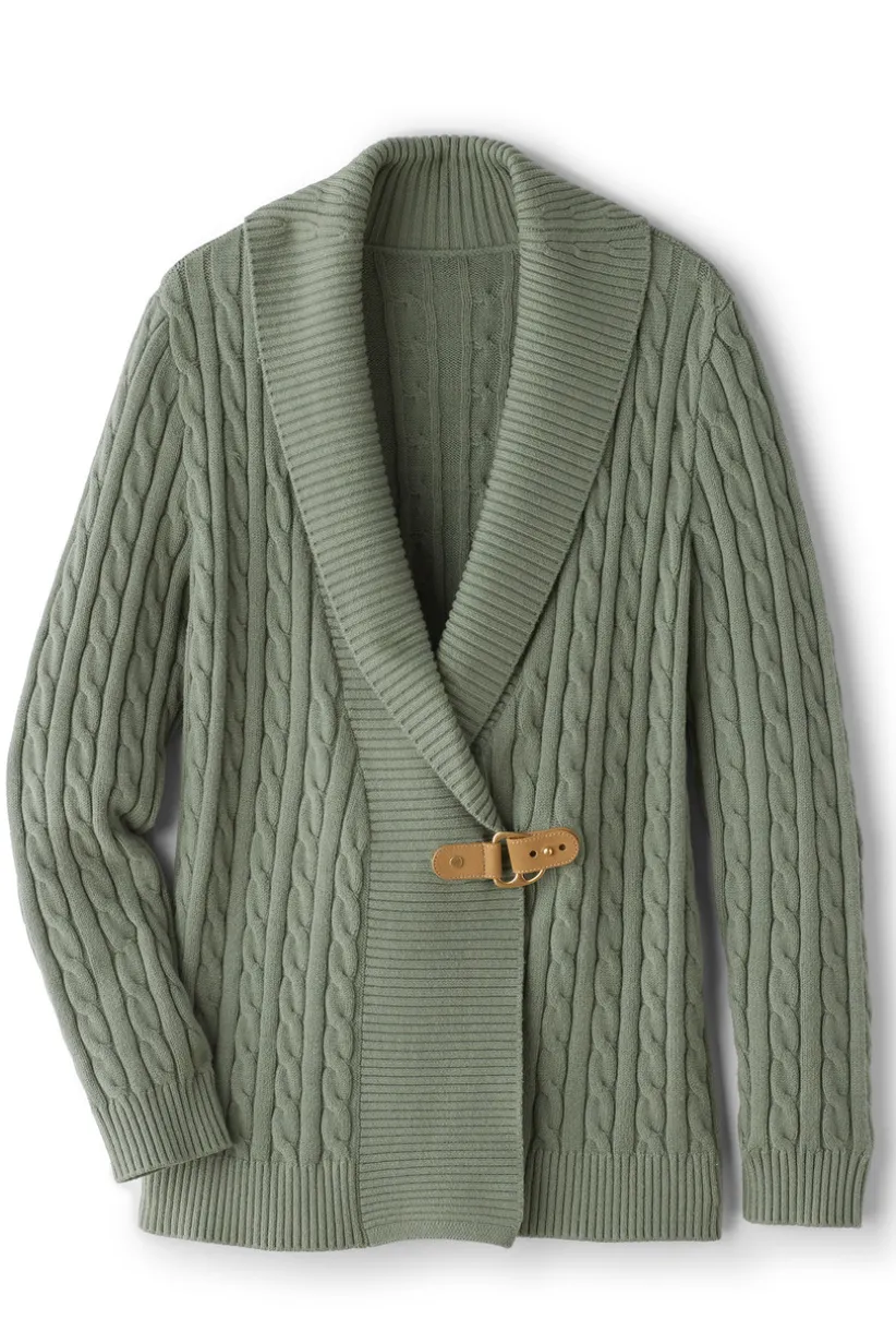 Soft Surroundings Ivey Cable Knit Cardigan AgaveGreen Sale