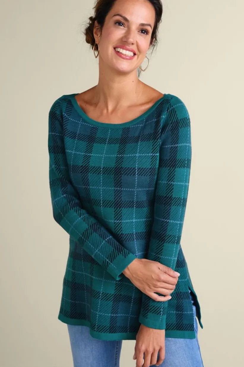 Soft Surroundings Janece Plaid Sweater Tunic FestivePlaidGreen Cheap