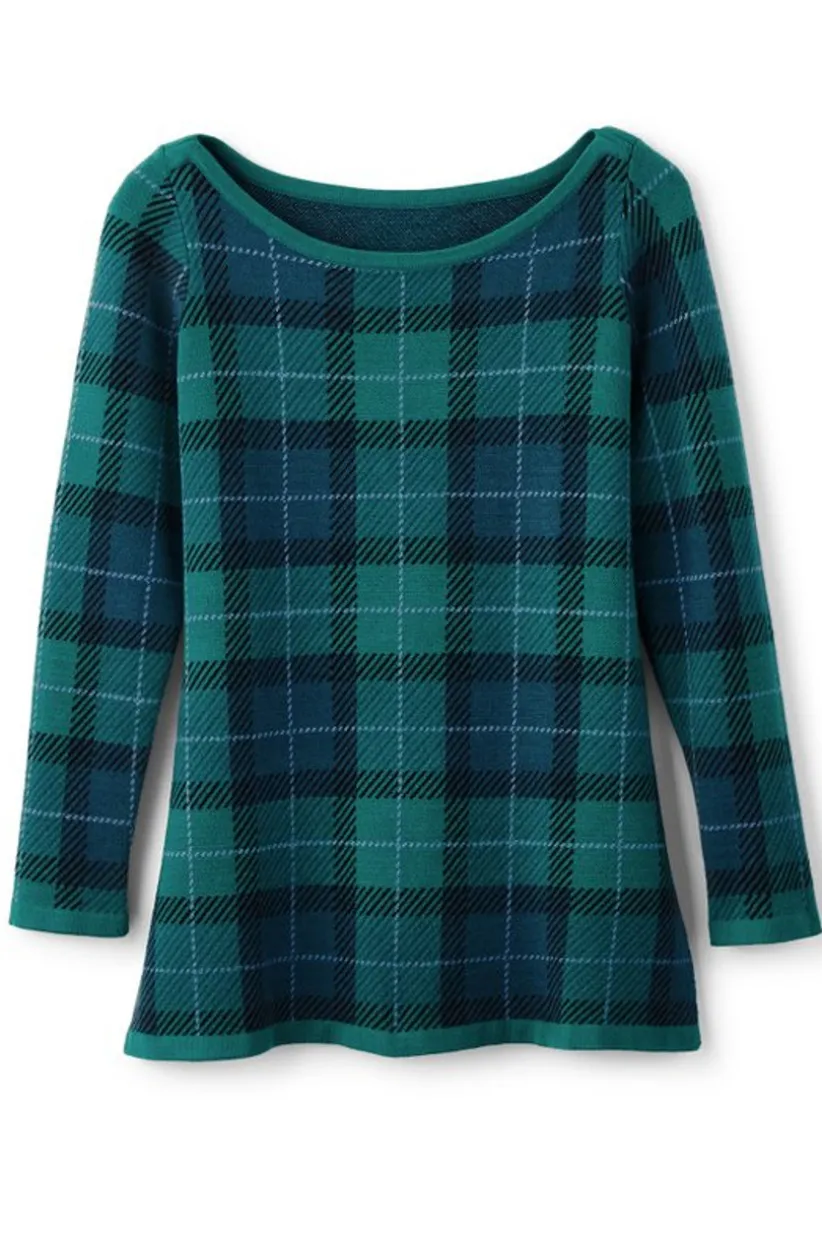 Soft Surroundings Janece Plaid Sweater Tunic FestivePlaidGreen Cheap