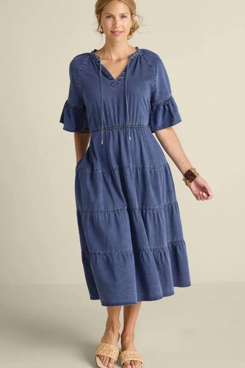 Soft Surroundings Jessanne Tencel™ Midi Dress DarkMediumIndigo Flash Sale
