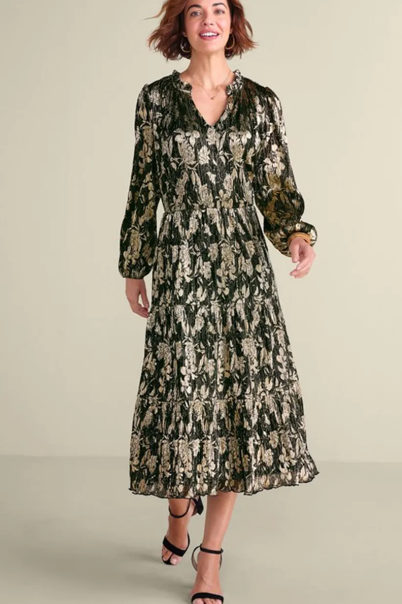 Soft Surroundings Jobelle Shimmer Midi Dress FoilGarden Flash Sale