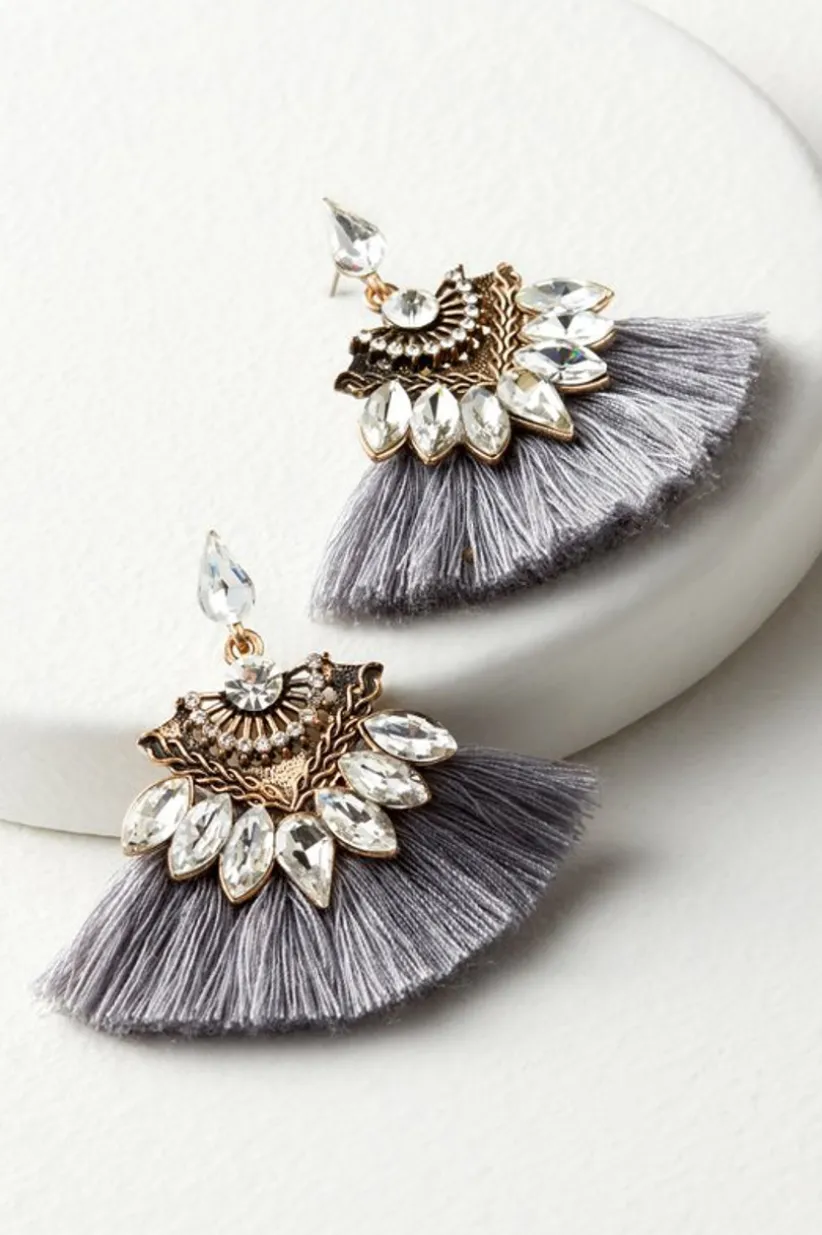 Soft Surroundings Joy Sparkle & Fringe Earrings Grey Cheap