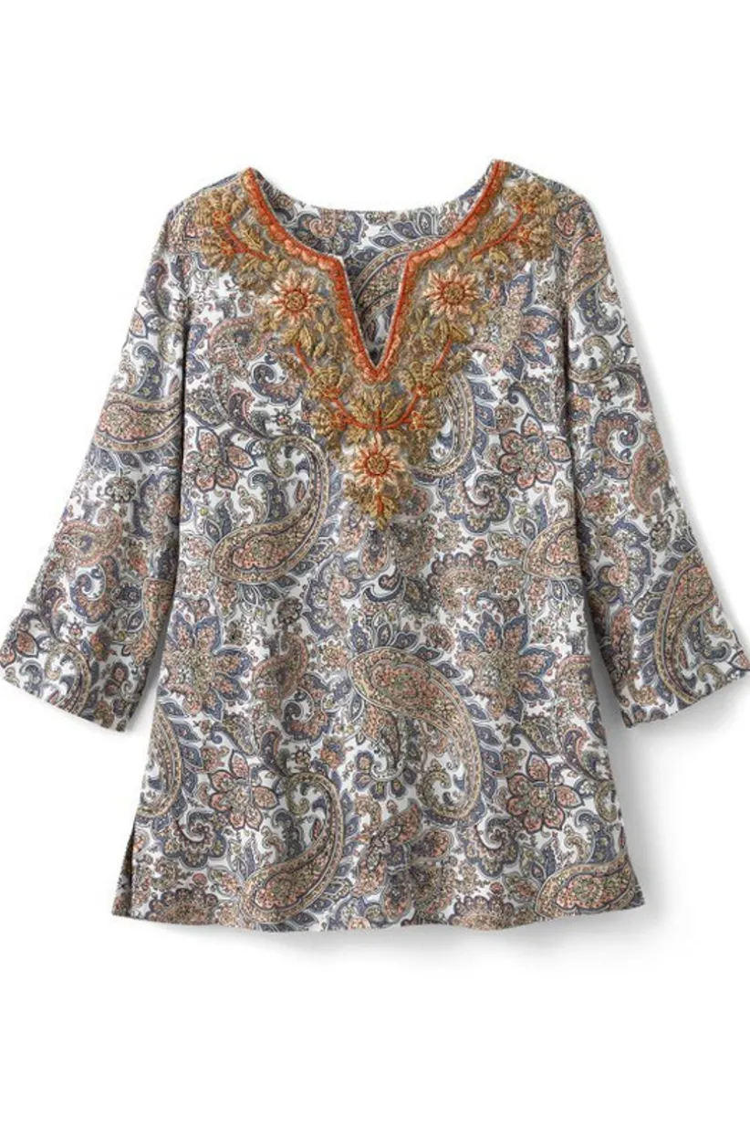 Soft Surroundings Kaimana Embellished Tunic SpringPaisley Flash Sale