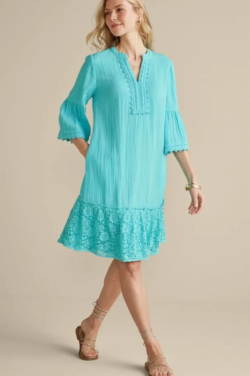 Soft Surroundings Kiona Gauze Short Dress HawaiianAqua New