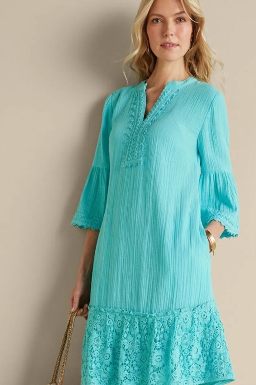 Soft Surroundings Kiona Gauze Short Dress HawaiianAqua New