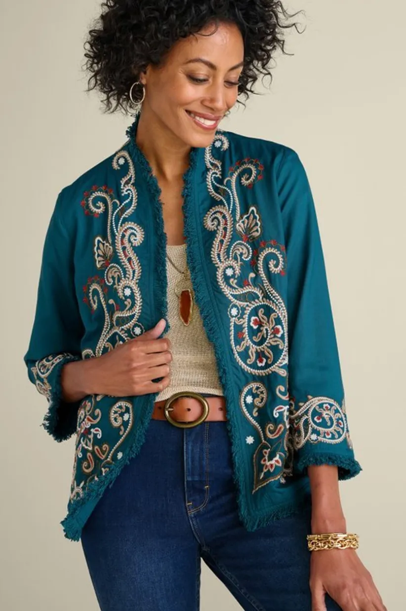 Soft Surroundings Kiruna Embroidered Jacket Teal New
