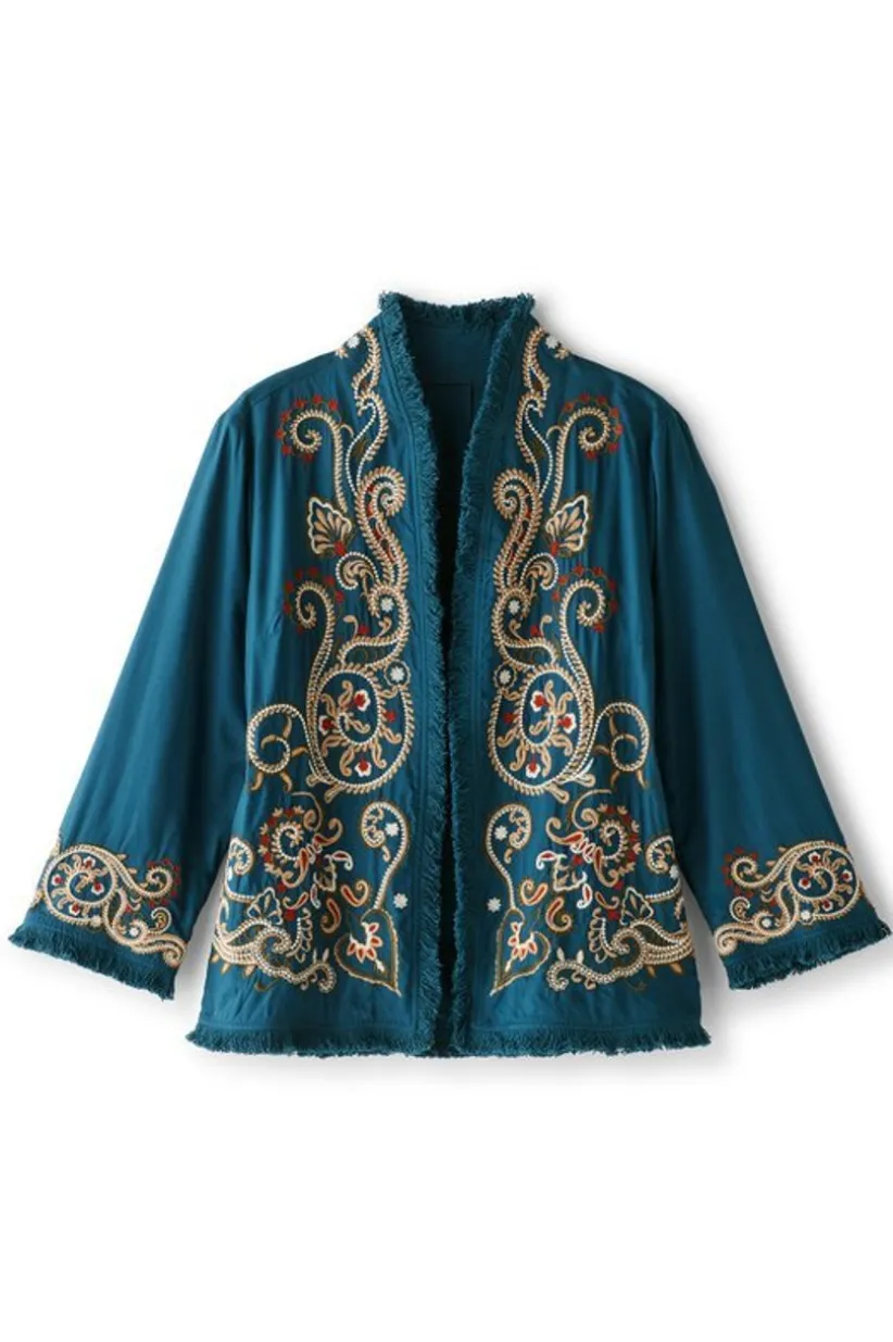 Soft Surroundings Kiruna Embroidered Jacket Teal New