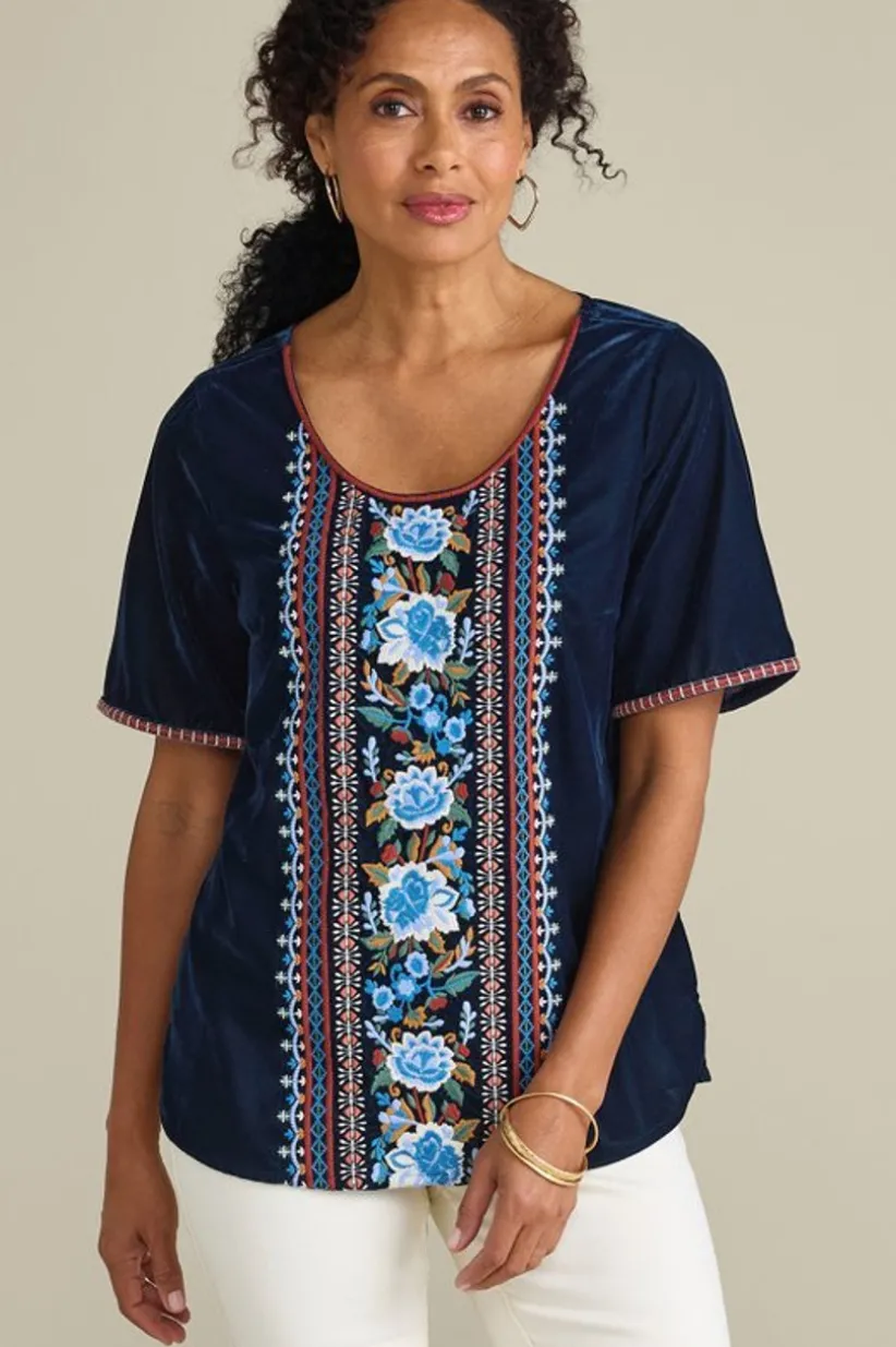 Soft Surroundings Lilian Velvet Top MedievalBlue Best Sale