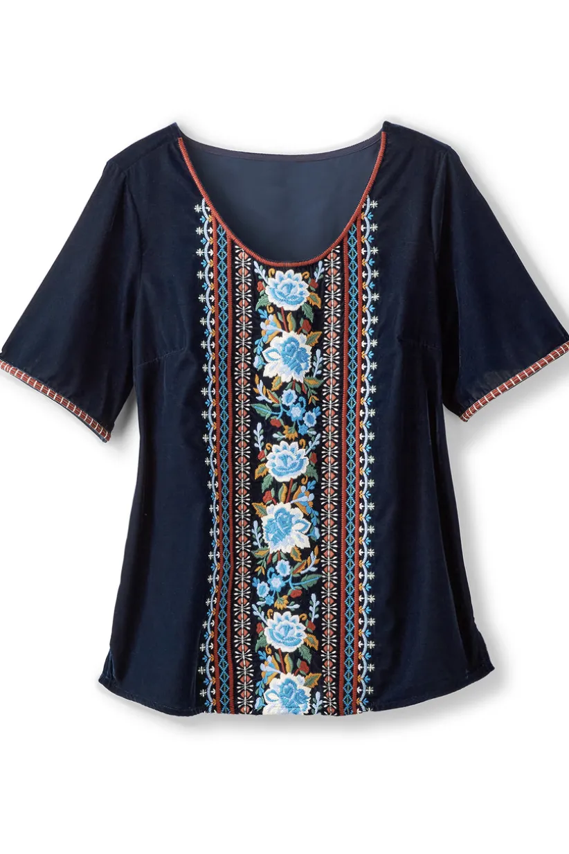 Soft Surroundings Lilian Velvet Top MedievalBlue Best Sale