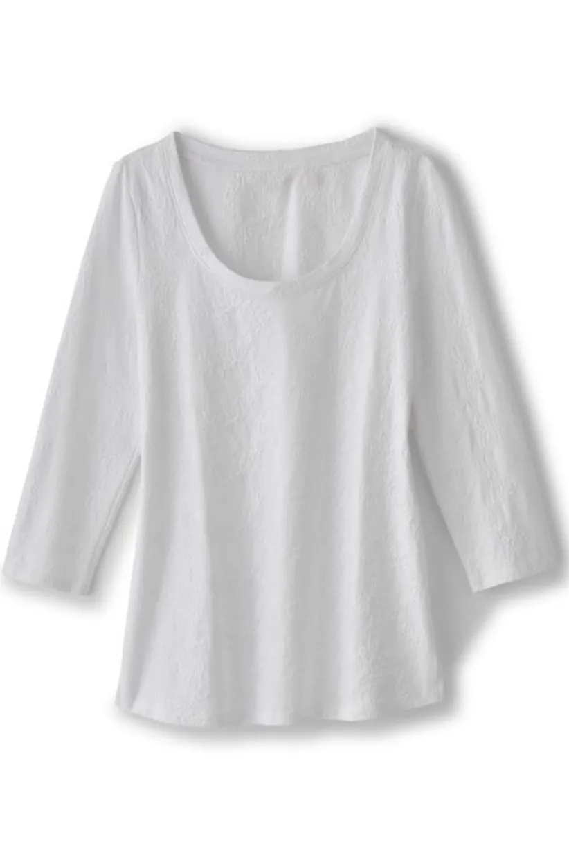 Soft Surroundings Linnea Embroidered 3/4 Sleeve Tee Navy Sale