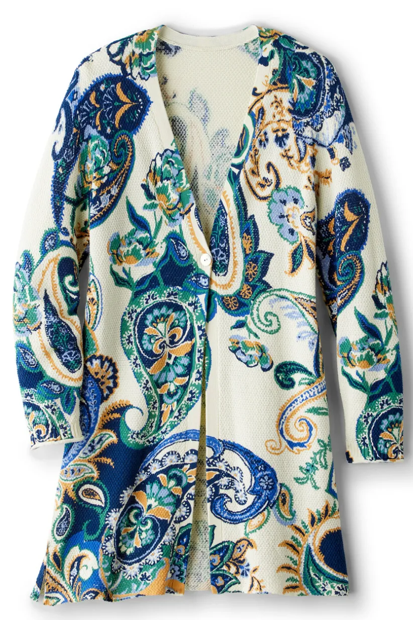 Soft Surroundings Marin Cardigan AutumnPaisleyScarfBlue Store