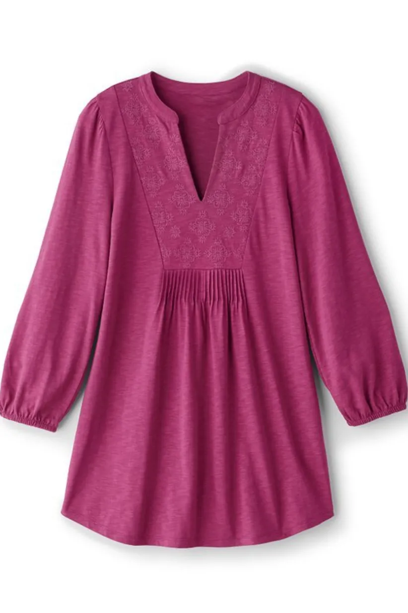Soft Surroundings Mikaela Embroidered 3/4 Sleeve Tunic RaspberryRadiance Hot
