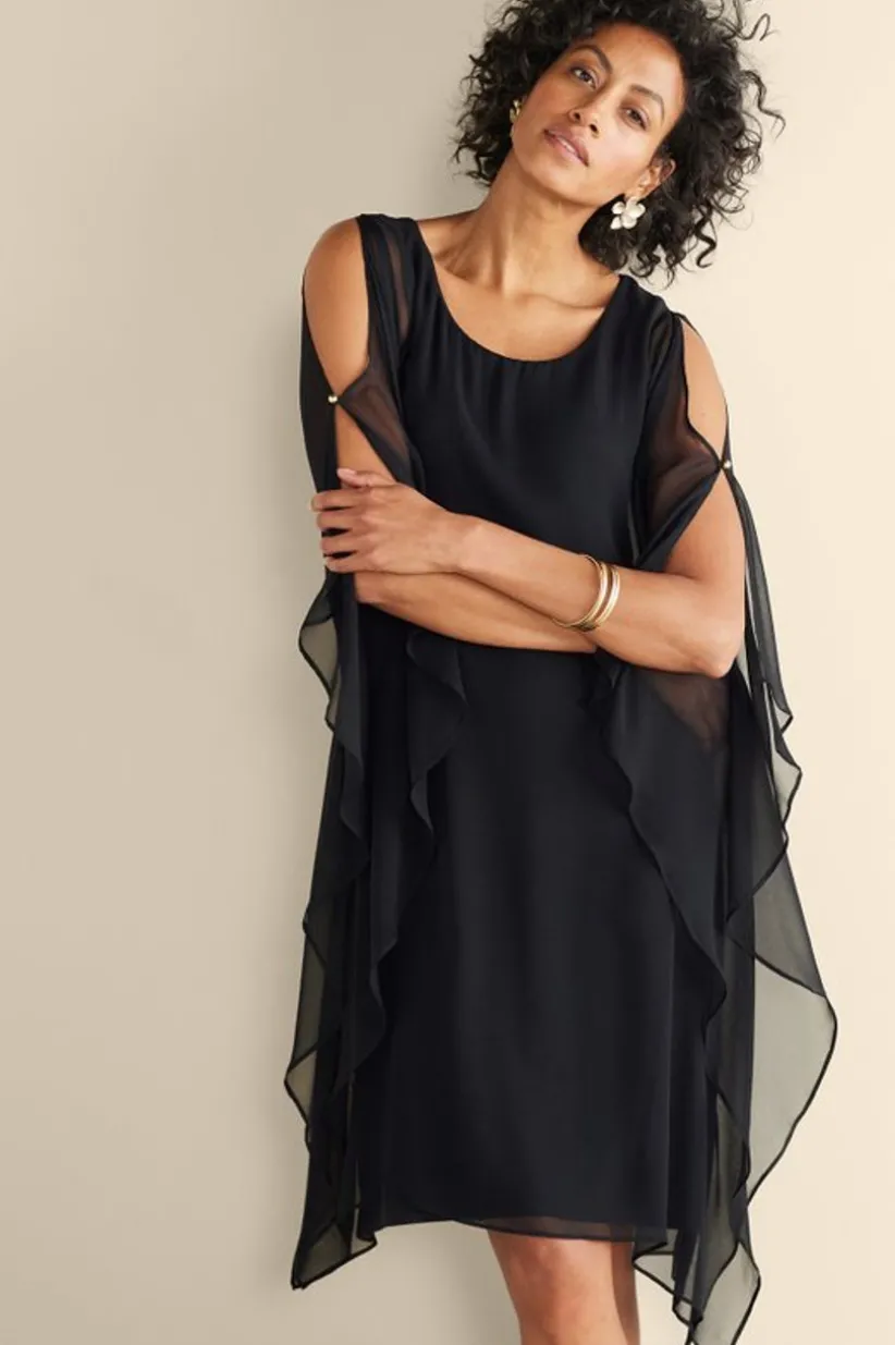 Soft Surroundings Morlaix Silk Dress Black New