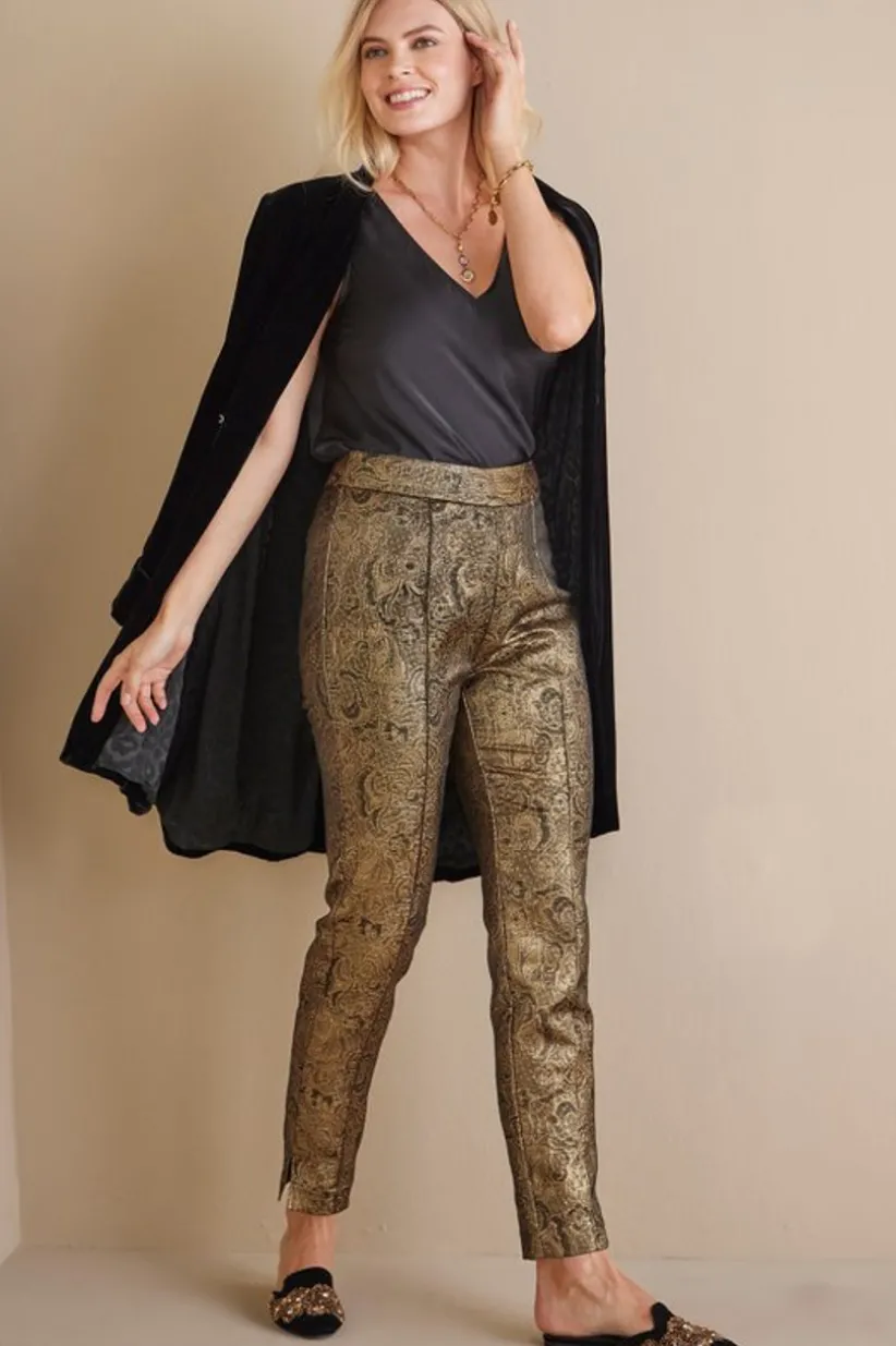 Soft Surroundings Nevina Jacquard Trouser GoldFloral Flash Sale