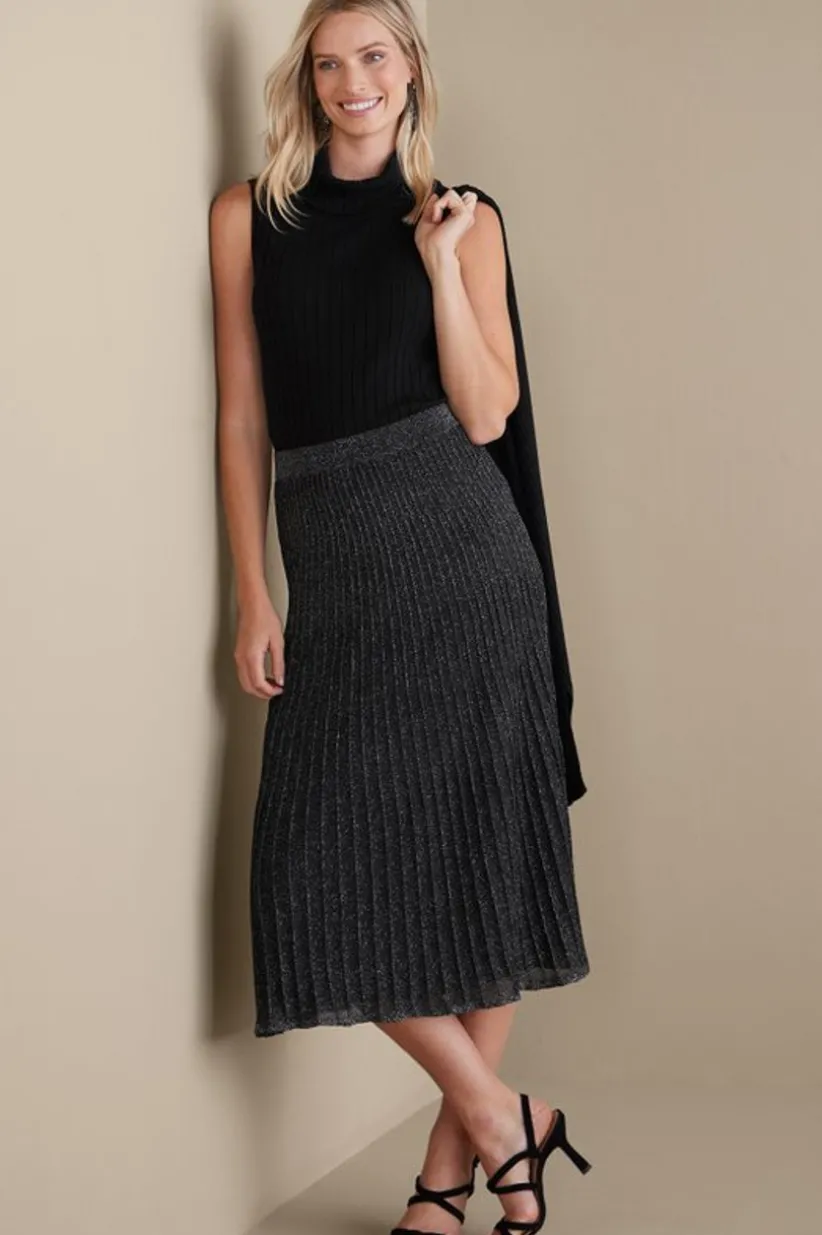 Soft Surroundings Nisha Knit Pleated Skirt Black/Silver Store