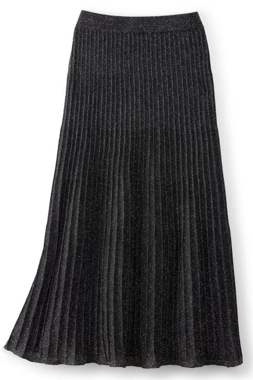 Soft Surroundings Nisha Knit Pleated Skirt Black/Silver Store