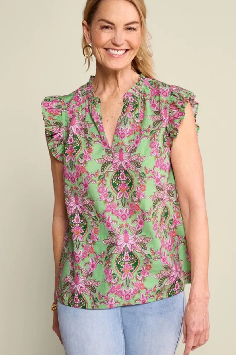 Soft Surroundings Paige Linen Blend Top TropicalDamaskMedallion Clearance