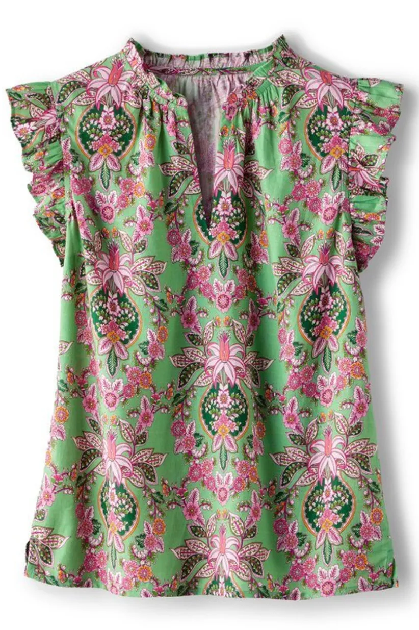 Soft Surroundings Paige Linen Blend Top TropicalDamaskMedallion Clearance