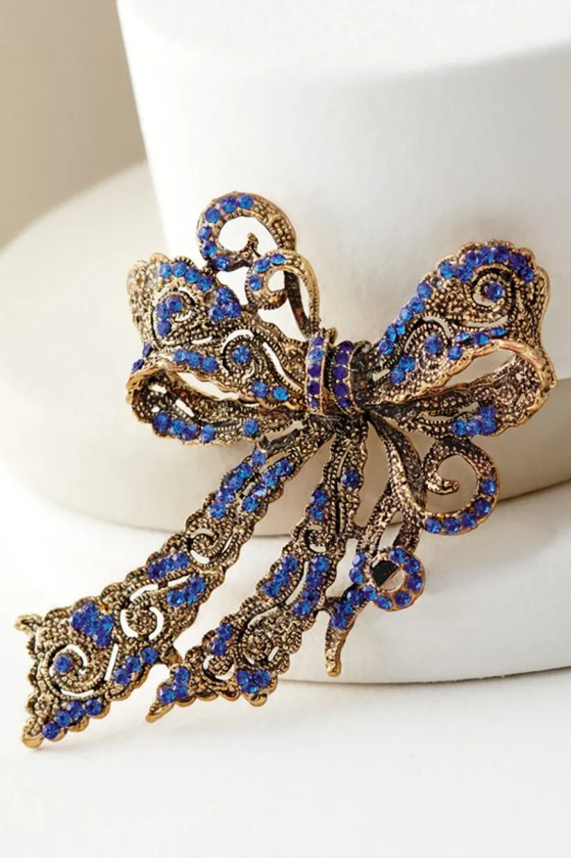 Soft Surroundings Put A Bow On It Brooch Blue New