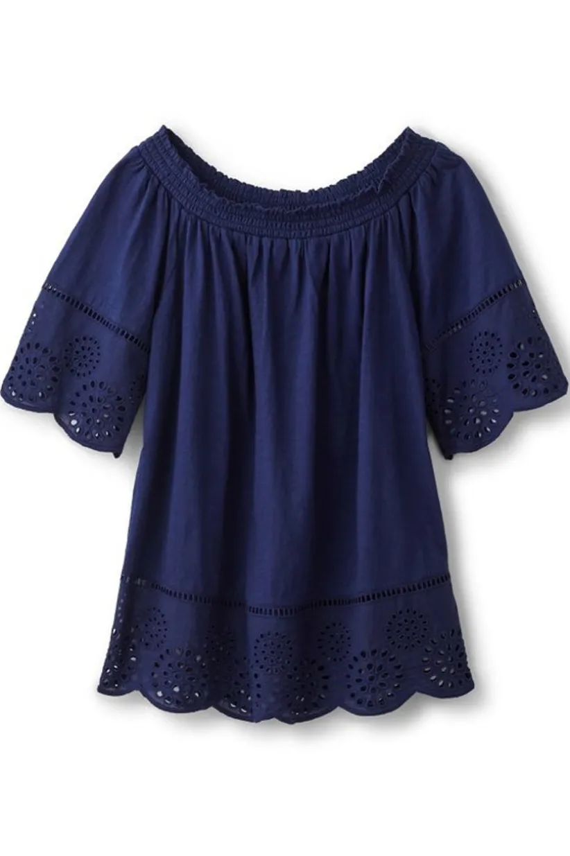 Soft Surroundings Rahma Eyelet Trimmed Tee Navy Clearance