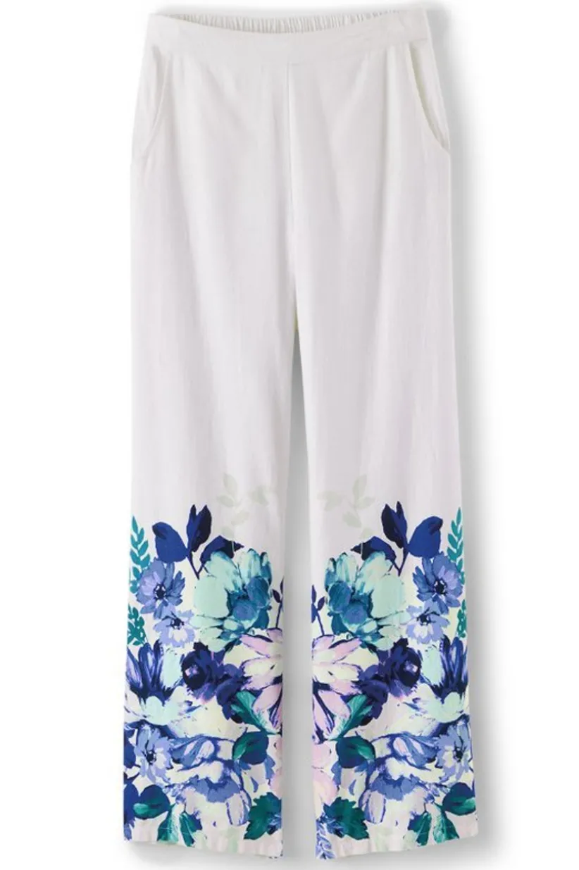 Soft Surroundings Ronna Linen Blend Wide Leg Pants WatercolorFloral Hot