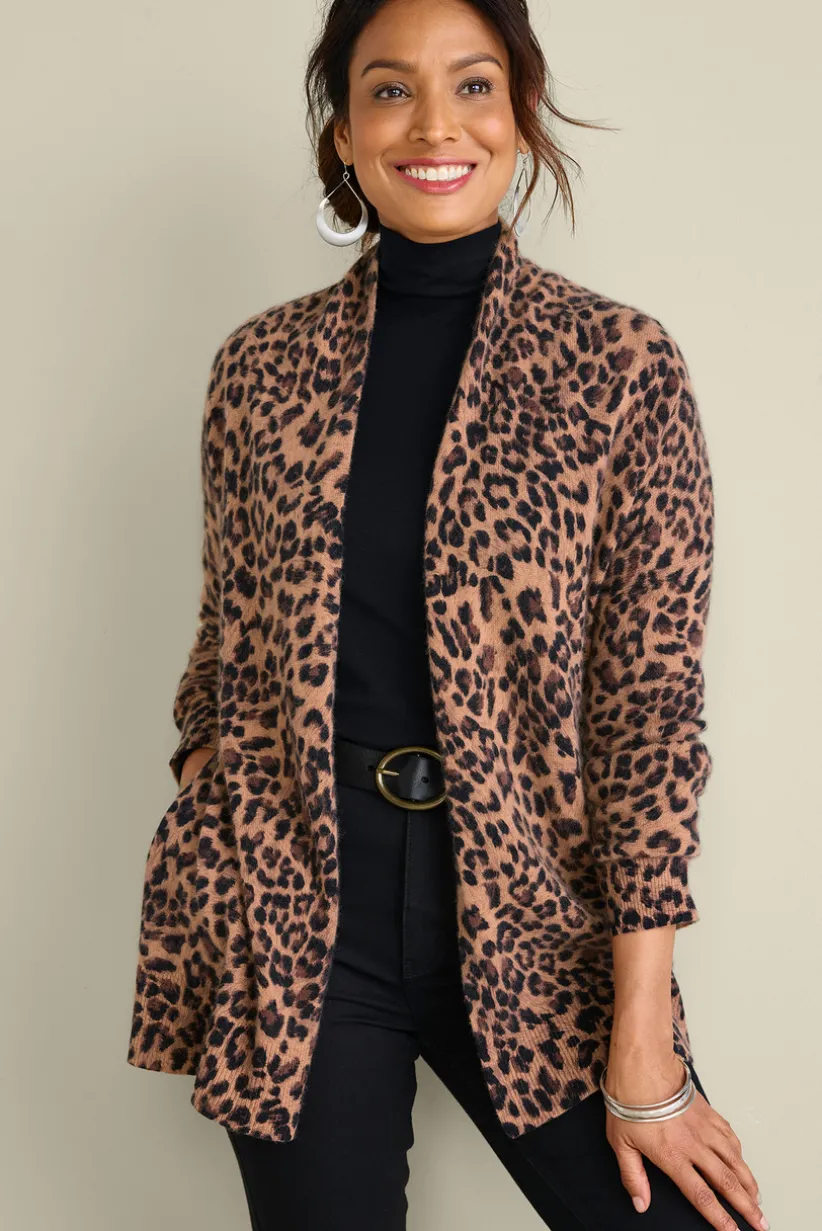 Soft Surroundings Sibyl Cashmere Printed Cardigan Leopard Outlet