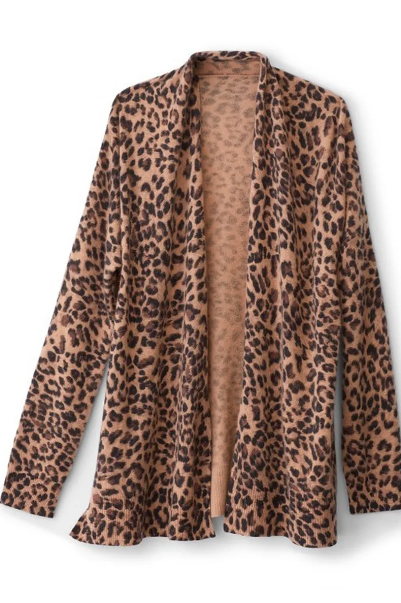 Soft Surroundings Sibyl Cashmere Printed Cardigan Leopard Outlet