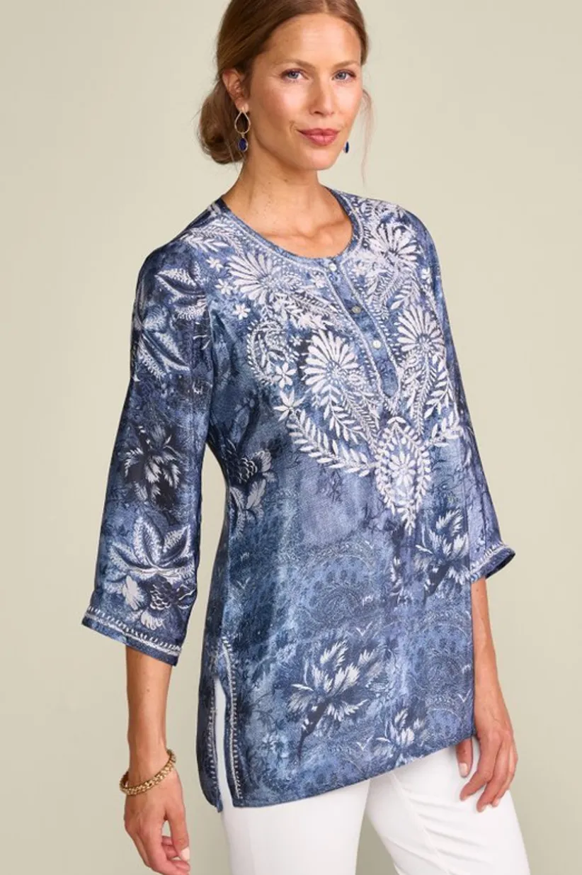 Soft Surroundings Silvia Embroidered Tunic BlueMulti Fashion