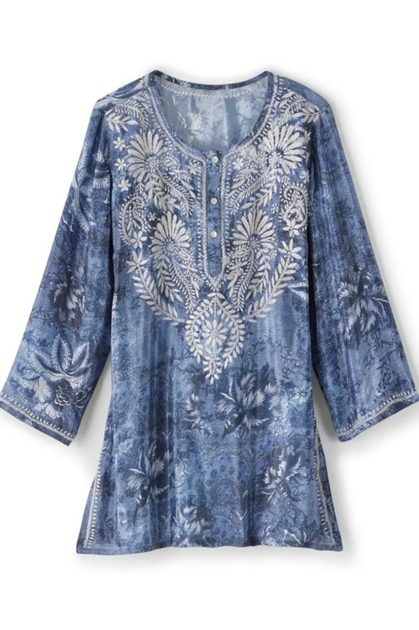 Soft Surroundings Silvia Embroidered Tunic BlueMulti Fashion