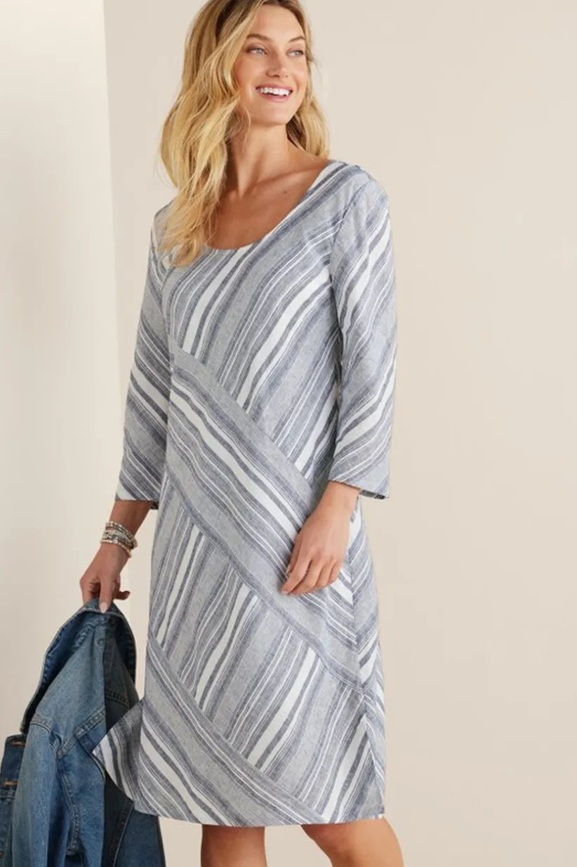 Soft Surroundings Sonya Linen Dress White/Blue Online