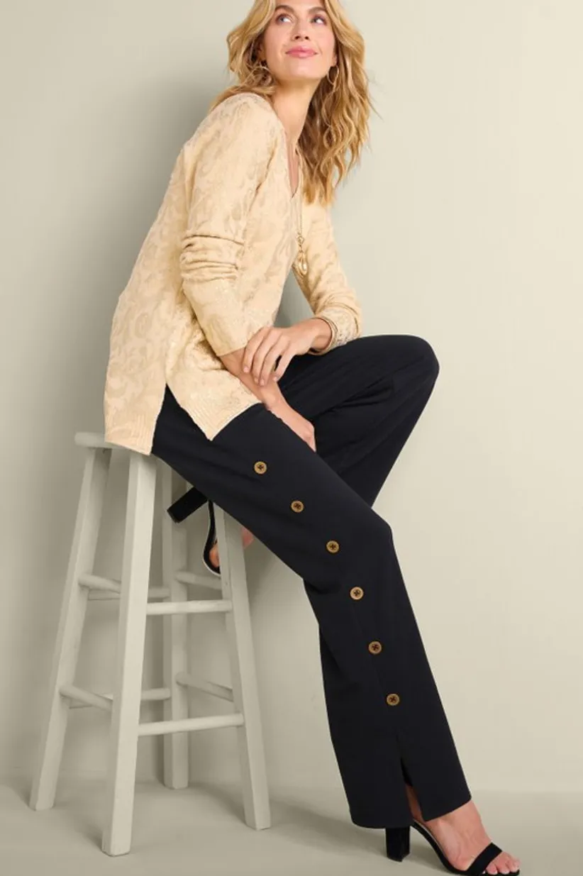 Soft Surroundings Sorrento French Terry Wide Leg Pants Black Hot