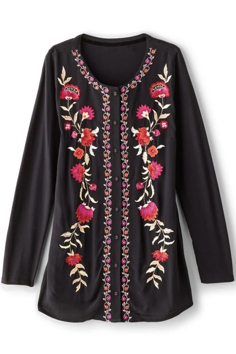 Soft Surroundings Talulla Embroidered Tunic BlackBeauty Sale