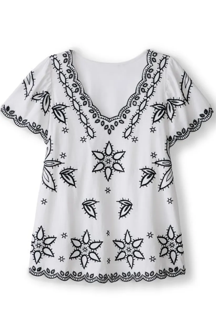 Soft Surroundings Teres Embroidered Tee IvoryPearl Online