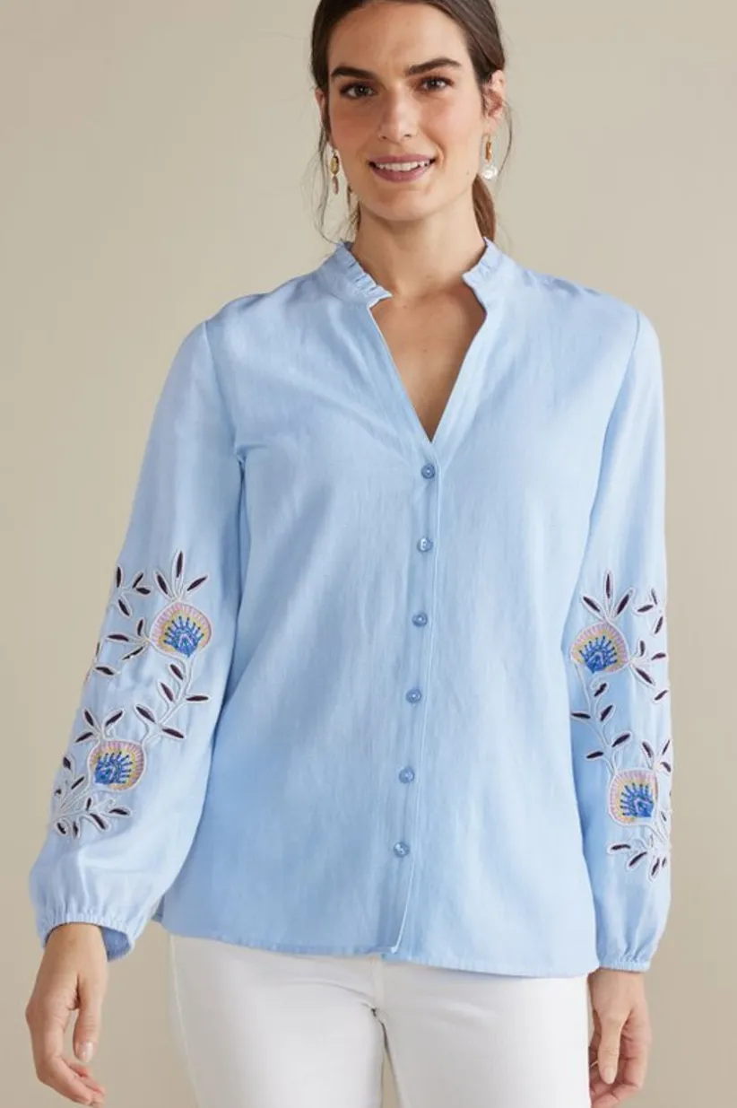 Soft Surroundings Titania Embroidered Top ChambrayBlue Shop