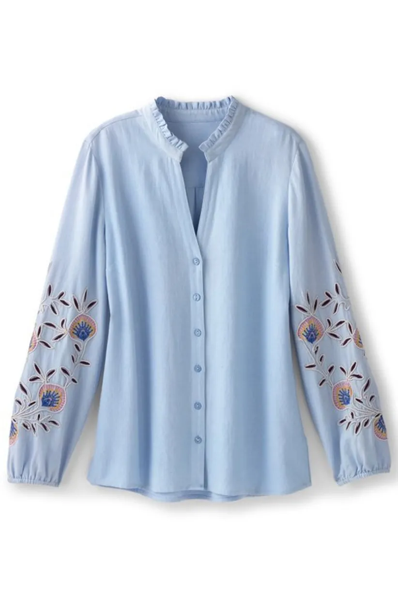 Soft Surroundings Titania Embroidered Top ChambrayBlue Shop