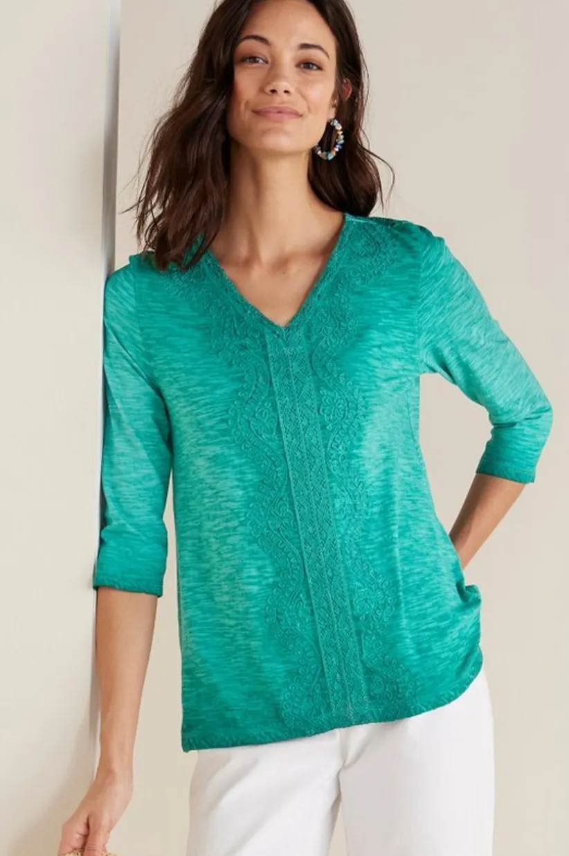 Soft Surroundings Trevi Lace Top JewelGreen Sale