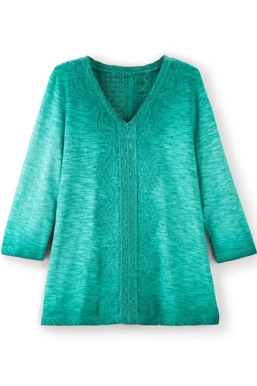 Soft Surroundings Trevi Lace Top JewelGreen Sale